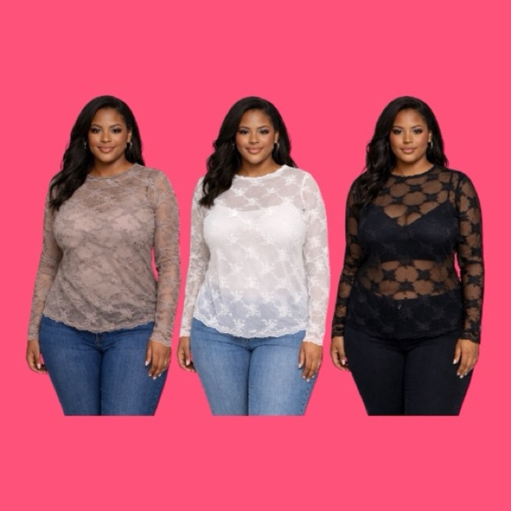 Torrid Lace Long Sleeve Tops - Black, White, and Tan